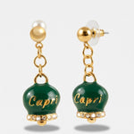 Orecchini in Acciaio con campanella verde placcata oro con scritta Capri - BYSIMON gioielli