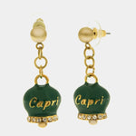 Orecchini in Acciaio con campanella verde placcata oro con scritta Capri - BYSIMON gioielli