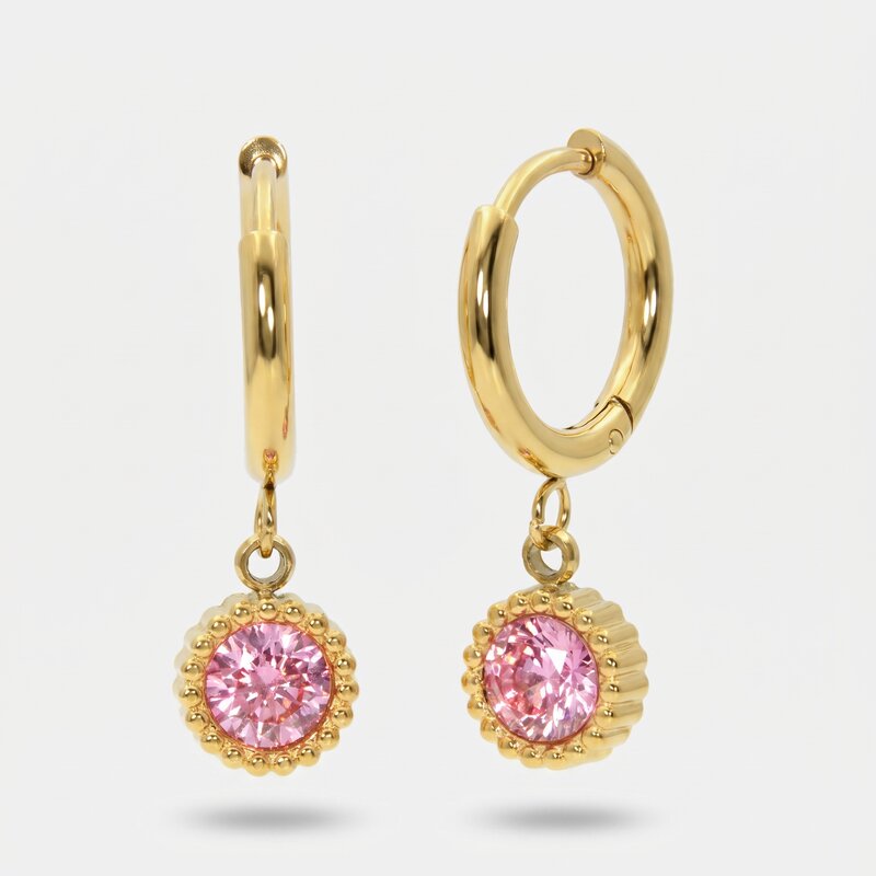 Orecchini in Acciaio cerchio con cristallo rosa - BYSIMON gioielli
