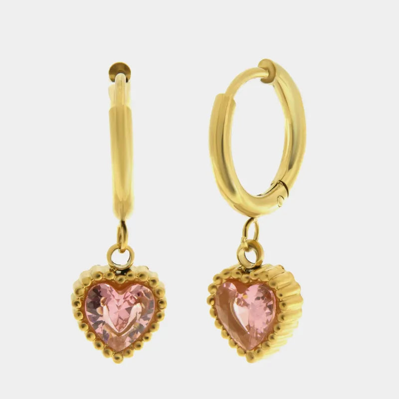 Orecchini in Acciaio cerchio con cuore rosa