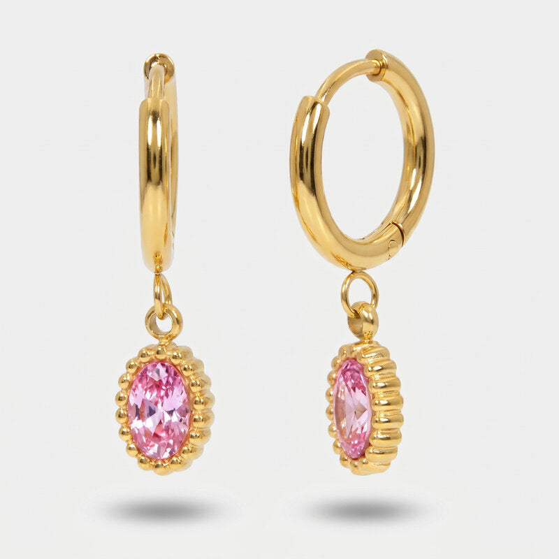 Orecchini in Acciaio cerchio con cristallo rosa - BYSIMON gioielli