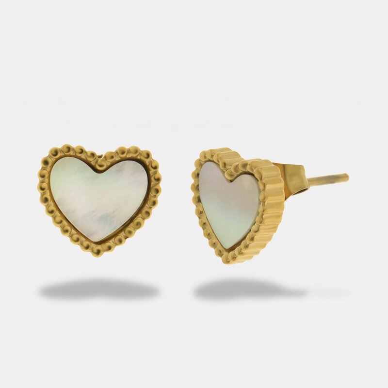 Orecchini in Acciaio con cuore in resina madreperla - BYSIMON gioielli