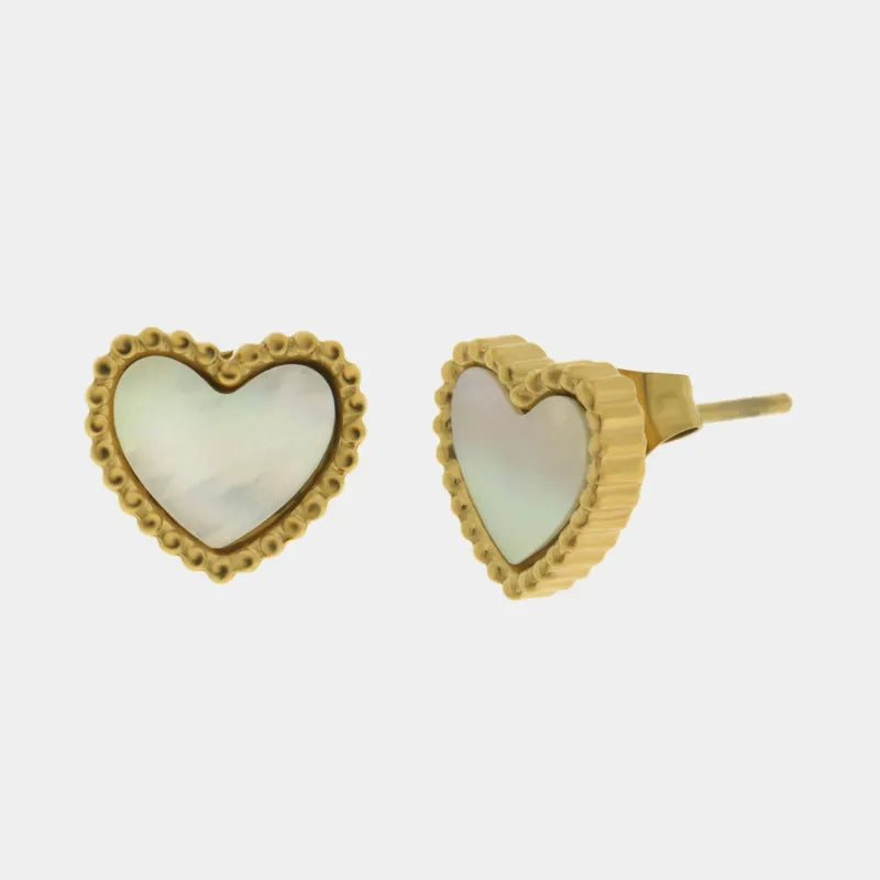 Orecchini in Acciaio con cuore in resina madreperla