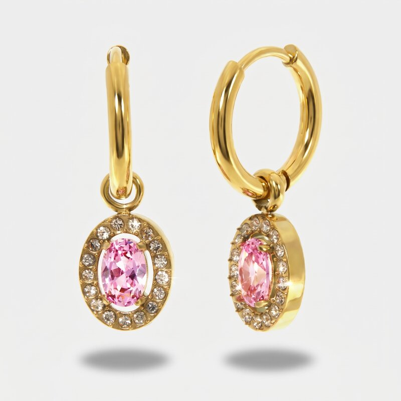 Orecchini in Acciaio cerchio con cristalli rosa - BYSIMON gioielli