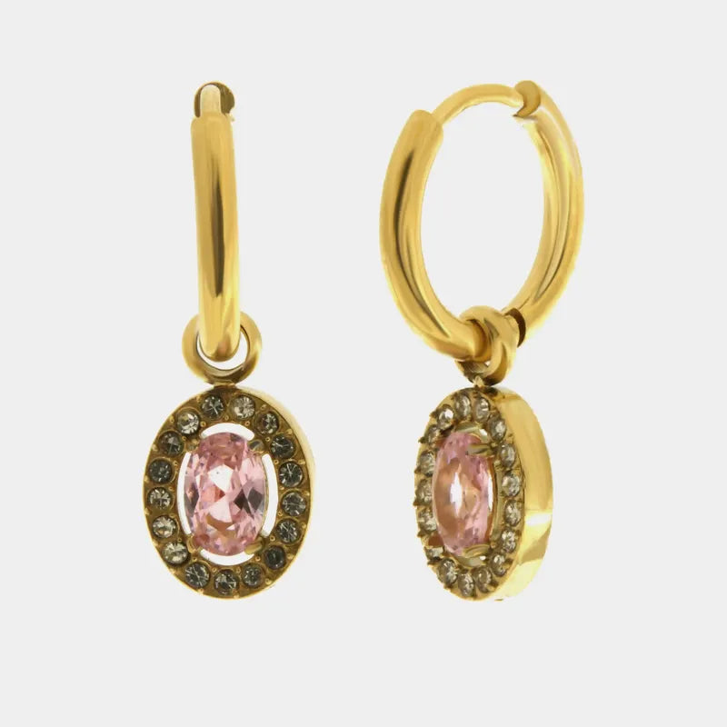 Orecchini in Acciaio cerchio con cristalli rosa