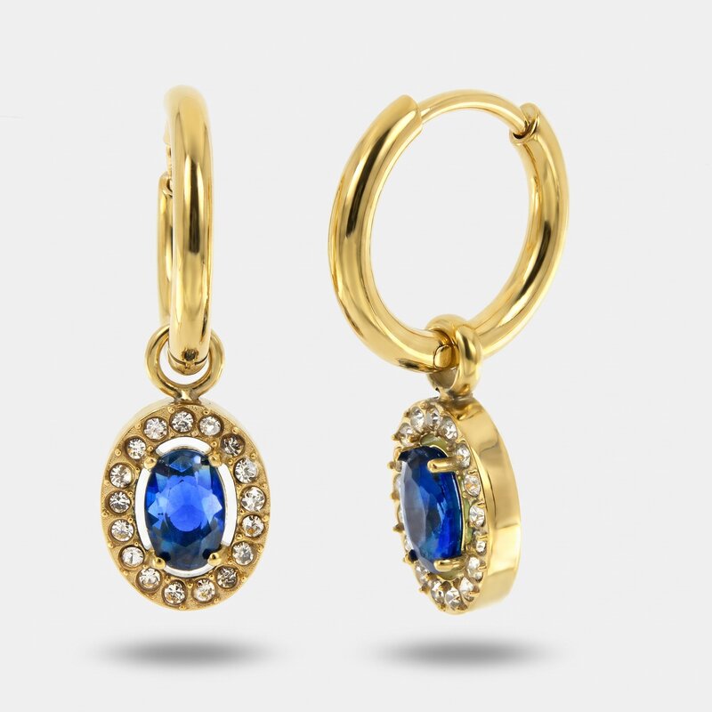 Orecchini in Acciaio cerchio con cristalli blu - BYSIMON gioielli
