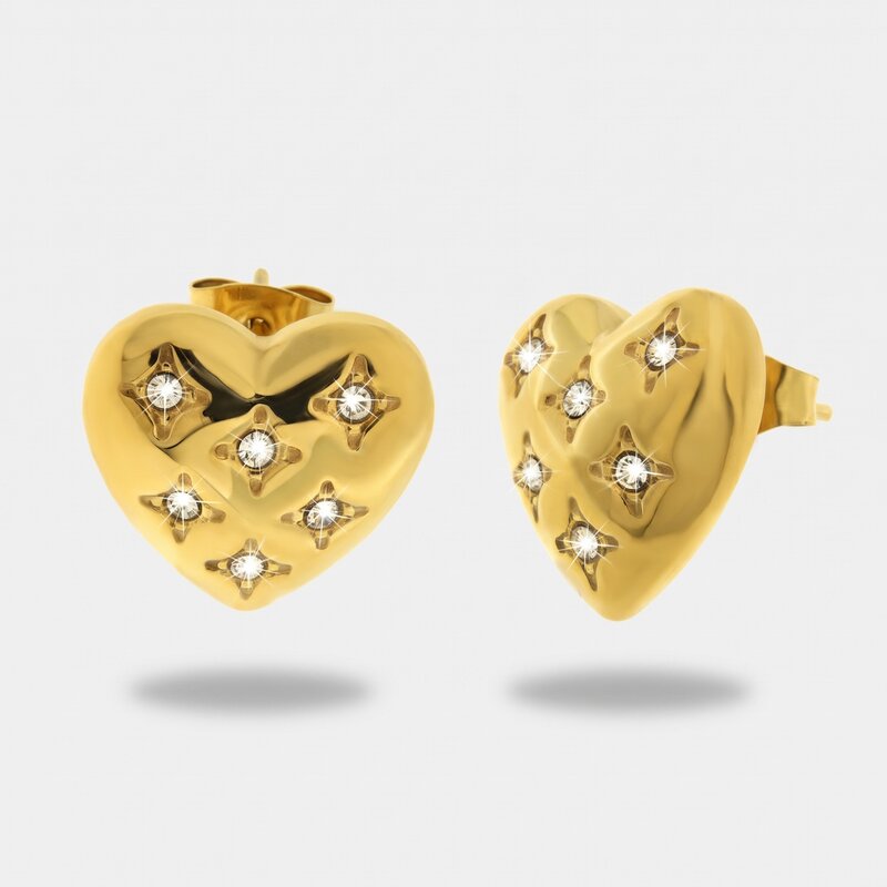Orecchini in Acciaio con cuore impreziosito da cristalli - BYSIMON gioielli