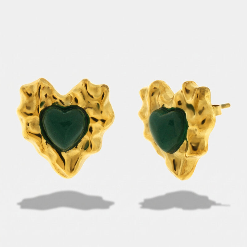 Orecchini in Acciaio cuore con cristallo verde - BYSIMON gioielli