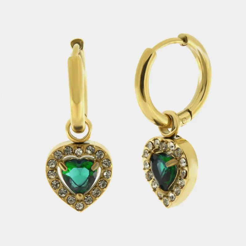 Orecchini in Acciaio cerchio con cuore verde