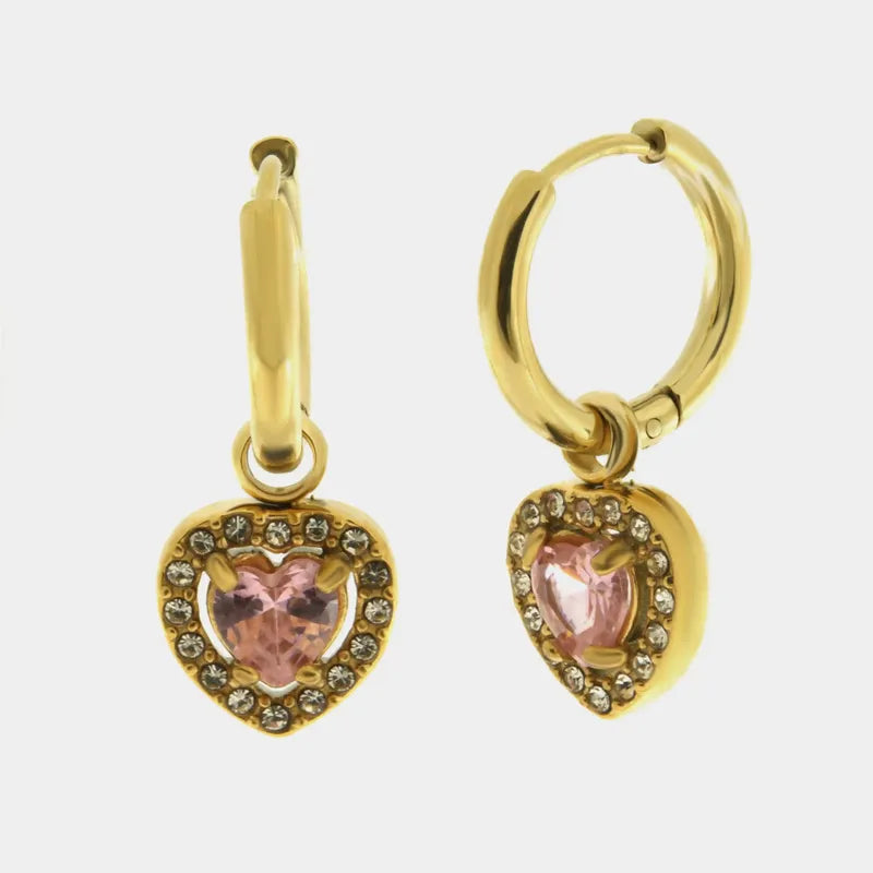 Orecchini in Acciaio cerchio con cuore rosa