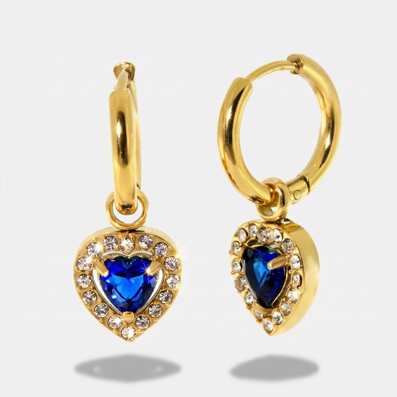 Orecchini in Acciaio cerchio con cuore blu - BYSIMON gioielli