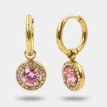 Orecchini in Acciaio cerchio con cristallo rosa - BYSIMON gioielli