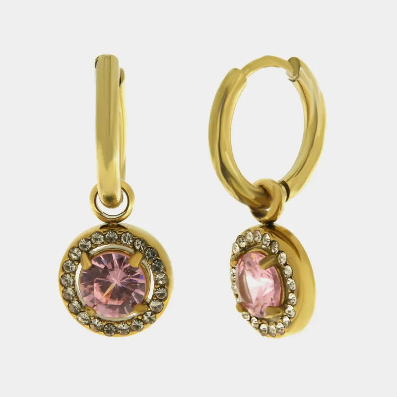 Orecchini in Acciaio cerchio con cristallo rosa