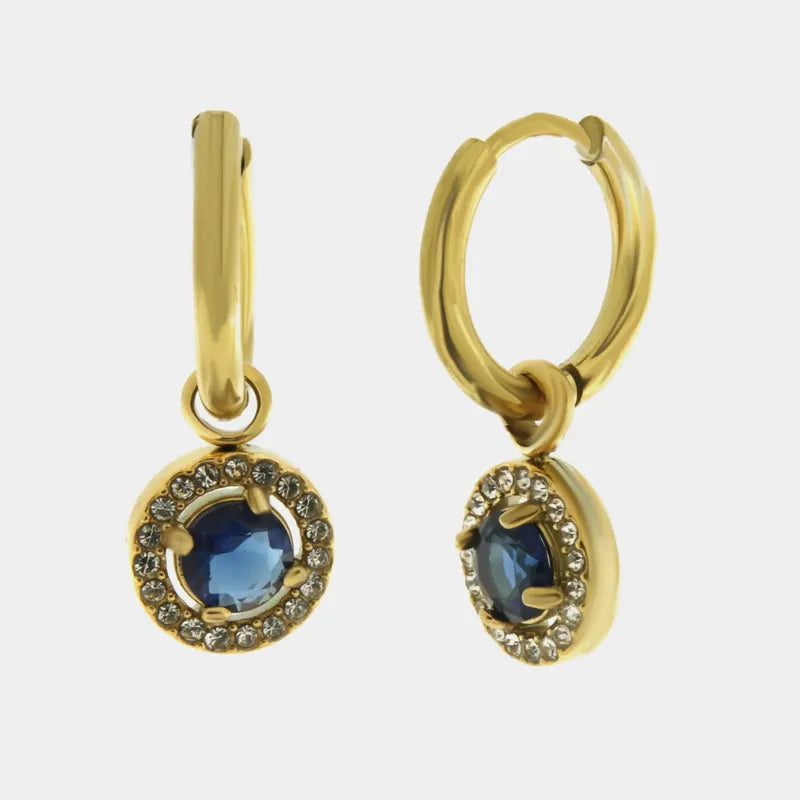 Orecchini in Acciaio cerchio con cristallo blu