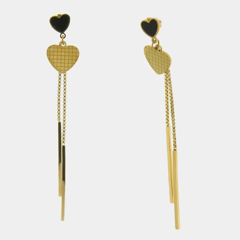 Orecchini in Acciaio cuori con catene pendenti