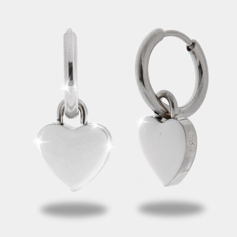 Orecchini in Acciaio cerchio con cuore bianco - BYSIMON gioielli