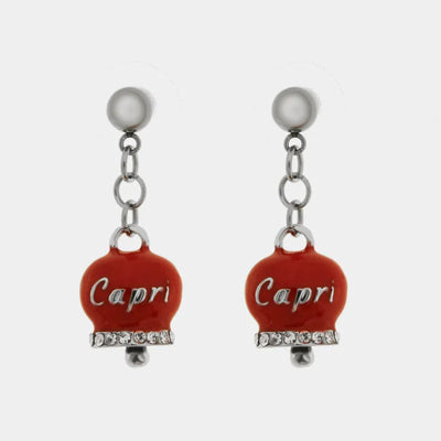 Orecchini in Acciaio con campanella rossa e scritta Capri - BYSIMON gioielli