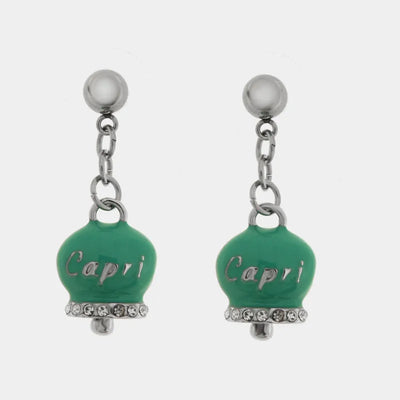 Orecchini in Acciaio con campnaella verde e scritta Capri - BYSIMON gioielli