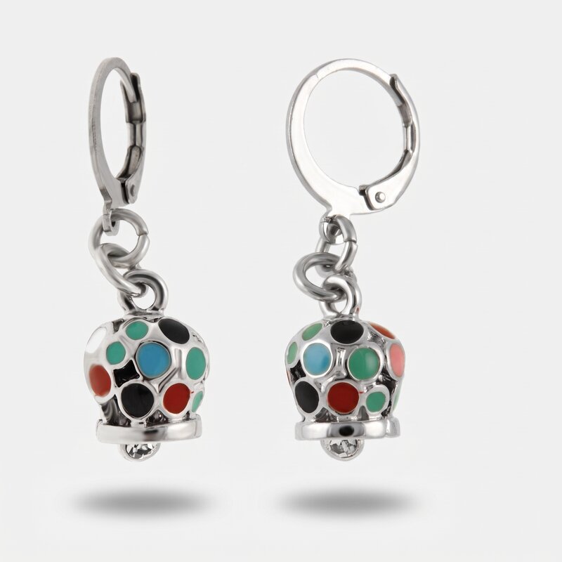 Orecchini in Acciaio  cerchietto con campanella, impreziosita da smalti multicolore - BYSIMON gioielli