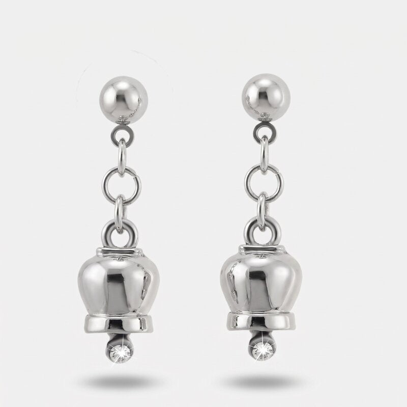 Orecchini in Acciaio con campanelle portafortuna, impreziosite da punto luce - BYSIMON gioielli