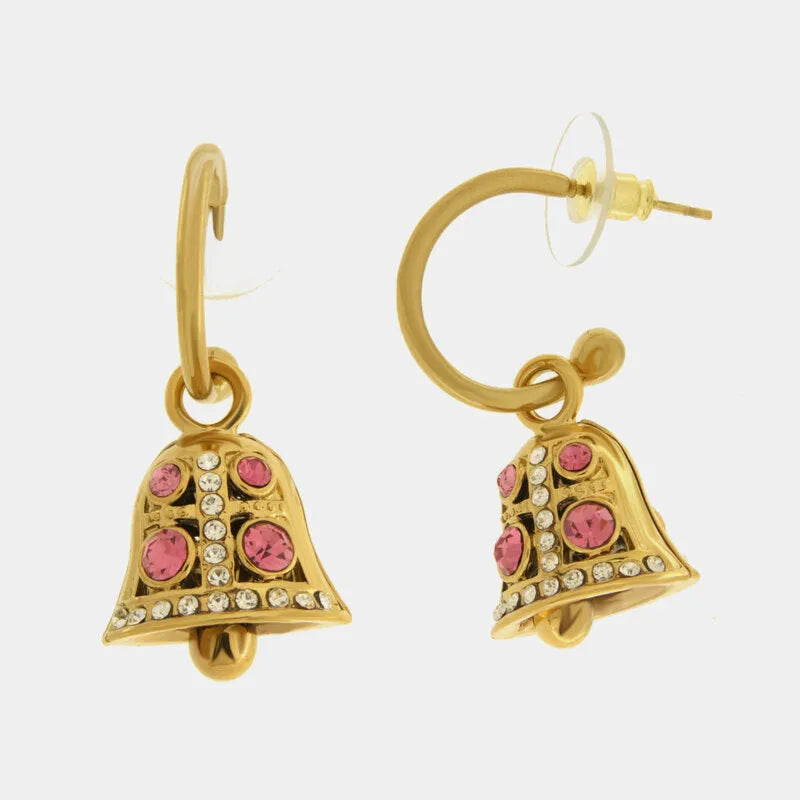 Orecchini in Acciaio campanella con punti luce rosa - BYSIMON gioielli