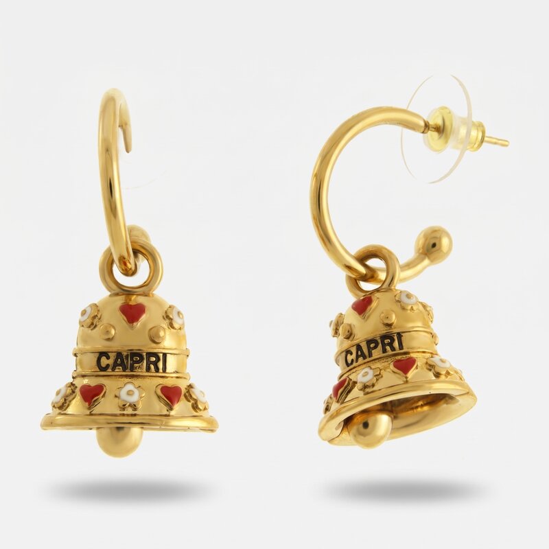 Orecchini in Acciaio campanella Capri con cuori rossi - BYSIMON gioielli