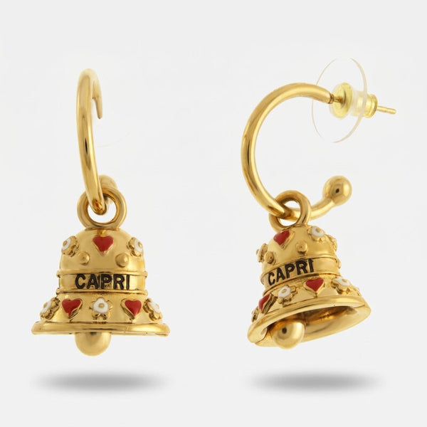 Orecchini in Acciaio campanella Capri con cuori rossi - BYSIMON gioielli