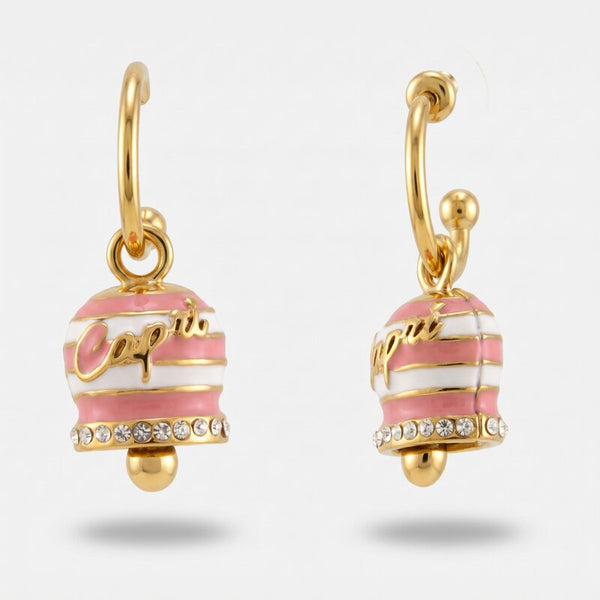 Orecchini in Acciaio campanella Capri con  strisce rosa - BYSIMON gioielli