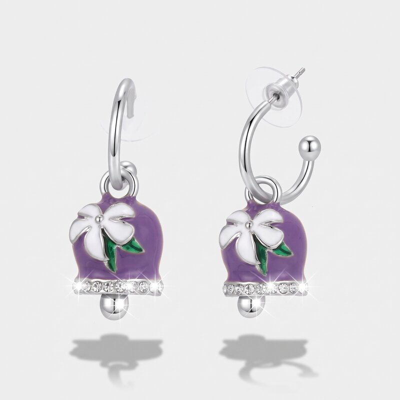 Orecchini in Acciaio campanella viola con fiore bianco - BYSIMON gioielli