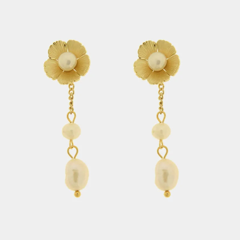 Orecchini in Acciaio fiore con perle pendenti - BYSIMON gioielli