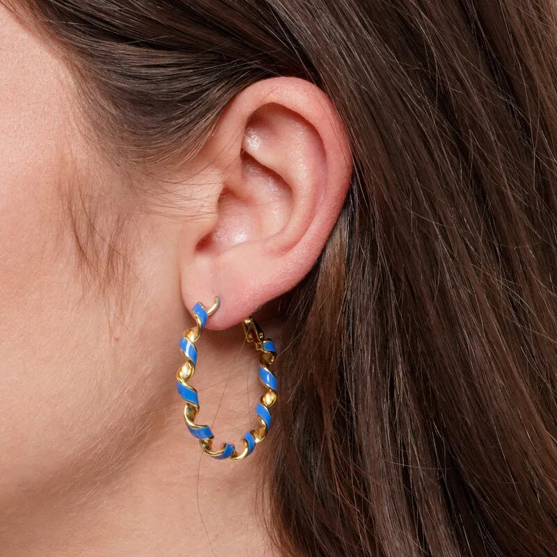 Orecchini in Acciaio cerchio smaltato blu - BYSIMON gioielli