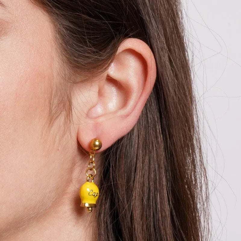 Steel Earrings with Lucky Bell Capri - Yellow Color