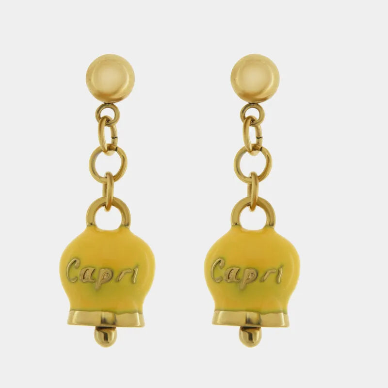 Steel Earrings with Lucky Bell Capri - Yellow Color