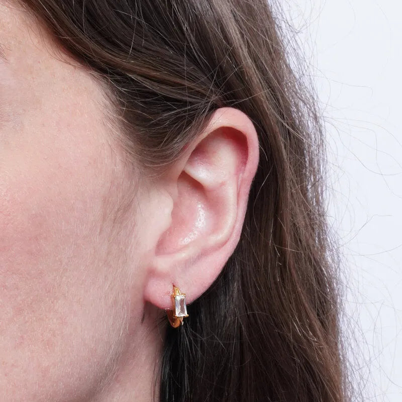 Orecchini in Acciaio cerchietto cristallo rettangolo