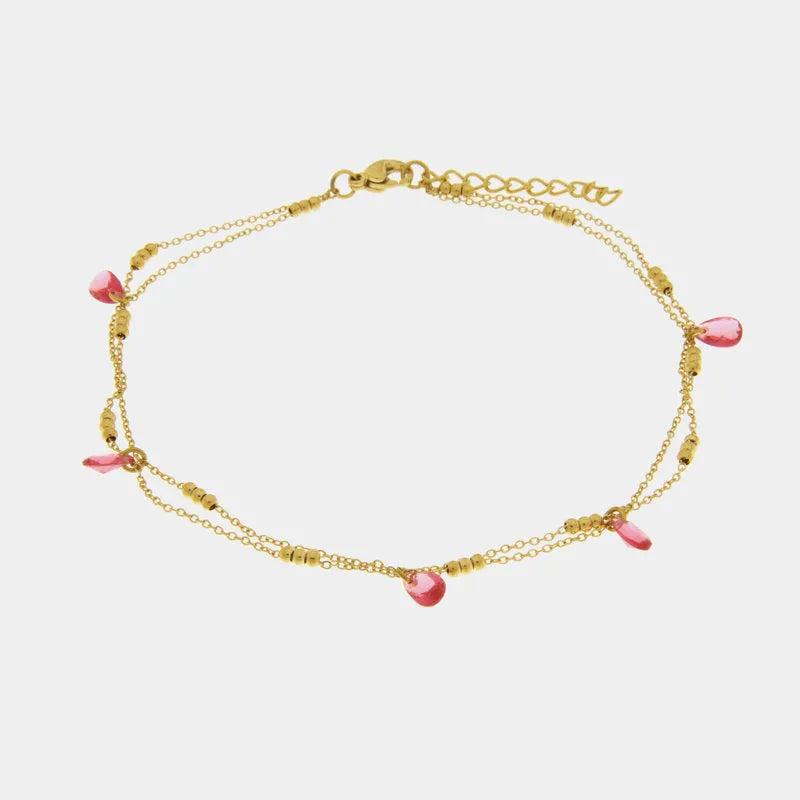 Cavigliera in Acciaio con cristalli rosa