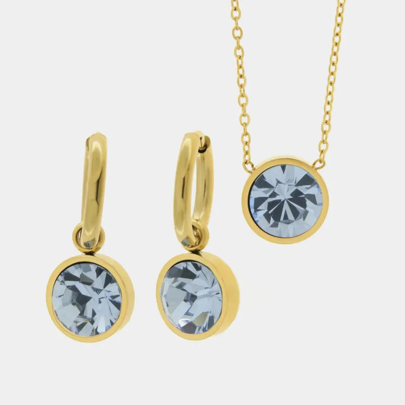 Set in acciaio  cristalli blu