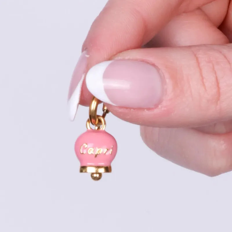 Ciondolo in Acciaio campanella rosa con scritta Capri - BYSIMON gioielli