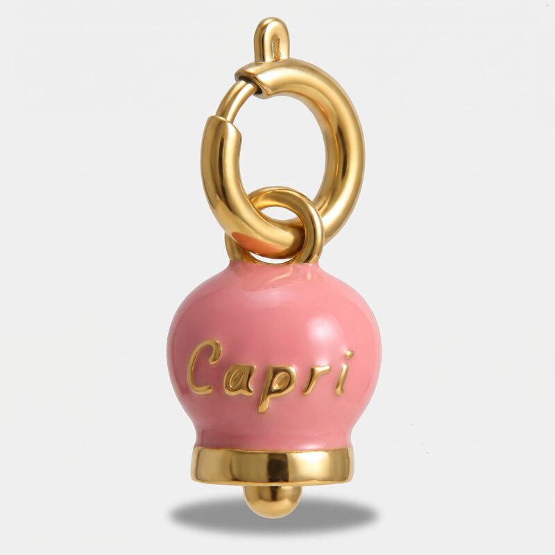 Ciondolo in Acciaio campanella rosa con scritta Capri - BYSIMON gioielli
