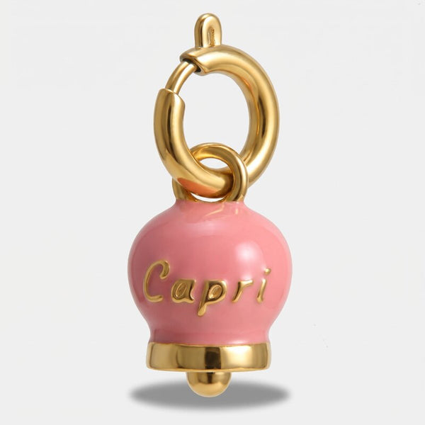 Ciondolo in Acciaio campanella rosa con scritta Capri - BYSIMON gioielli