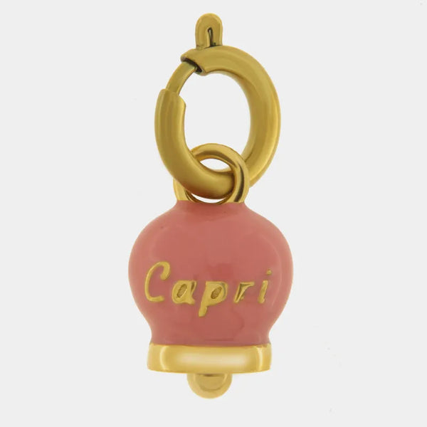 Ciondolo in Acciaio campanella rosa con scritta Capri - BYSIMON gioielli