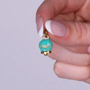 Ciondolo in Acciaio campanella verde acqua placcata oro con scritta Capri