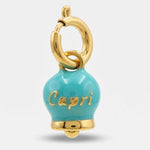 Ciondolo in Acciaio campanella verde acqua placcata oro con scritta Capri - BYSIMON gioielli