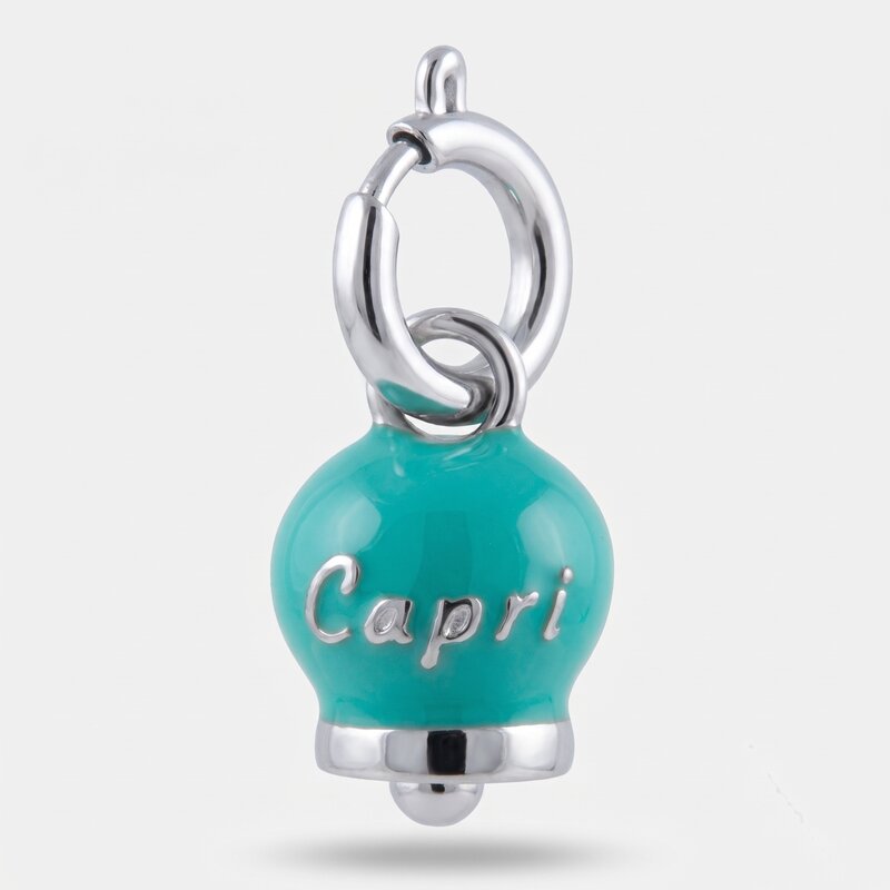 Ciondolo in Acciaio campanella verde con scritta Capri - BYSIMON gioielli
