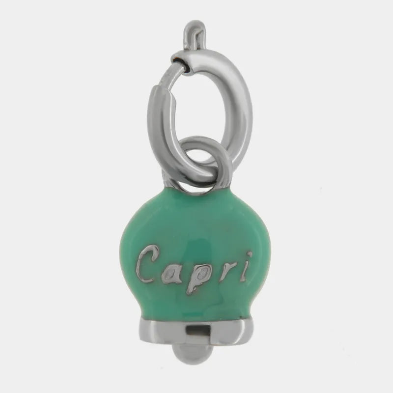 Ciondolo in Acciaio campanella verde con scritta Capri - BYSIMON gioielli