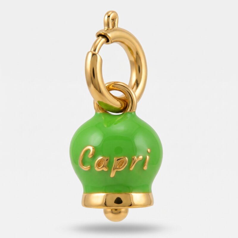 Ciondolo in Acciaio campanella verde chiaro con scritta Capri - BYSIMON gioielli