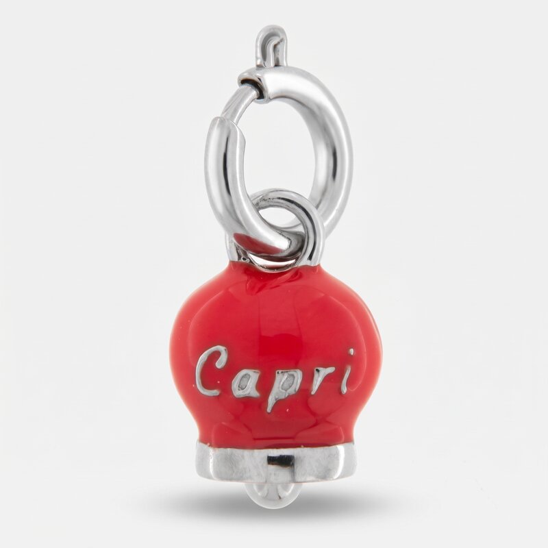 Ciondolo in Acciaio campanella rossa con scritta Capri - BYSIMON gioielli