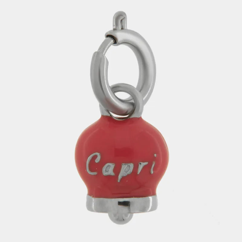 Ciondolo in Acciaio campanella rossa con scritta Capri - BYSIMON gioielli