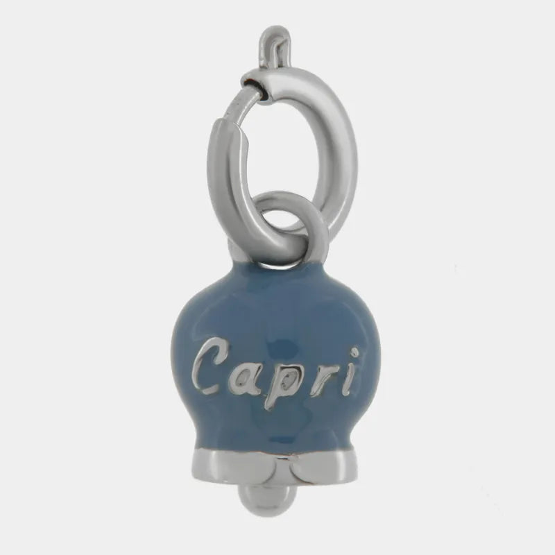 Ciondolo in Acciaio campanella blu cobalto con scritta Capri - BYSIMON gioielli