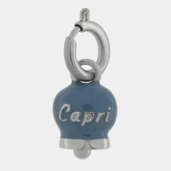 Ciondolo in Acciaio campanella blu cobalto con scritta Capri - BYSIMON gioielli