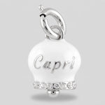 Ciondolo in Acciaio Inossidabile campanella bianca con scritta Capri e zirconi | gioielli in acciaio inossidabile | BYSIMON